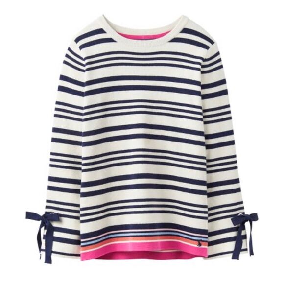JOULES Sweater Size 8 Bircham Stripe Myanna Tie Sleeve Wool Blend - Picture 1 of 9